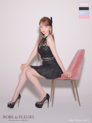 【XSサイズあり】パールスパンコールホルターネックセットアップフレアミニキャバドレス(fm3252)