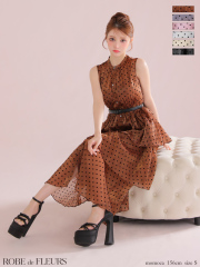 【XS～Lサイズあり】ベルト付きドットオーガンジーティアードロングキャバドレス(fm3281)