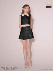 【XSサイズあり】襟つきスパンコールツイードノースリーブプリーツセットアップキャバドレス(fm3348)