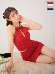 【本日限定価格】ROBE de FLEURS 赤リボン付きドレス　S XSサイズあり】バレエコアミニリボンラメチュールセットアップミニ