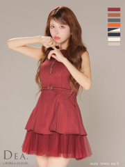 【XS～Lサイズあり】ノースリーブベルトデザインチュールミニキャバドレス(DE3444)