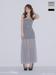 【XSサイズあり】シアーチュールドッキングセットアップロングキャバドレス (GL3489)