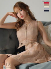 【XS～Lサイズあり】チェック柄刺繍レースフレアミニキャバドレス(DE3502)/beige