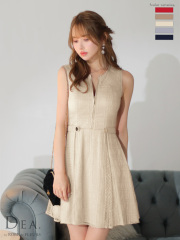 【XS～Lサイズあり】チェック柄刺繍レースフレアミニキャバドレス(DE3502)/ivory