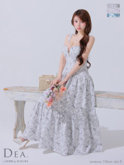 【Lサイズあり】花柄バストジップフレアロングキャバドレス(DE3778)