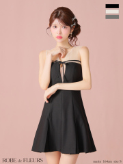 【XSサイズあり】センターリボンシアーチュールフレアミニキャバドレス(fm3798)