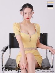 【XSサイズあり】ビジューリブニットウエストシアータイトキャバドレス(GL3922)