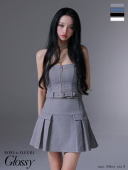 ★予約商品★【7月下旬入荷予定】【XSサイズあり】センタージップベルトセットアッププリーツミニキャバドレス(GL3943)