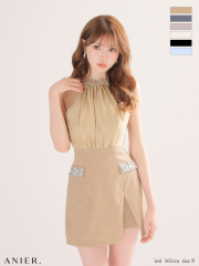 ★予約商品★【6月下旬頃入荷予定】【XSサイズあり】Satin Bijou back open halter mini dress (anier4051)