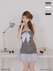 【XSサイズあり】　springstripe ribbon bare mini dress（anier4067）