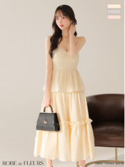 【XS～Lサイズあり】サテンビーズチュールペプラムキャミフレアロングキャバドレス(fm4139)