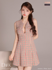 ★予約商品★【4月下旬頃入荷予定】【XSサイズあり】チェックノースリーブバストカットプリーツミニキャバドレス(DE4209)