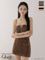 【XSサイズあり】コーデュロイバストジップセットアップミニキャバドレス(GL4309)