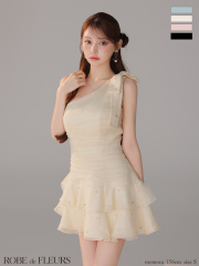 ★一部予約商品★【8月下旬頃入荷予定】【XSサイズあり】サテンワンショルダーリボンティアードフレアミニキャバドレス(fm4322)