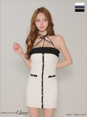 ★予約商品★【６月下旬頃入荷予定】【XSサイズあり】クロスリボンバイカラーリブニットタイトミニキャバドレス (GL4370)