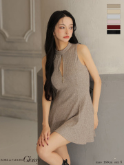 【XSサイズあり】ラメニットハイネックノースリーブフレアミニキャバドレス(GL4622)