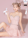 如月れいちゃんコラボ♡【XS～Lサイズあり】Bijou tweed setup dress (fm3758)/pink