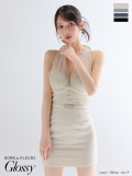 【XSサイズあり】ラメチュールウエストギャザータイトミニキャバドレス(GL3950)