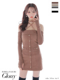 【XSサイズあり】アームウォーマー付きリブニットフロントボタンタイトミニミニキャバドレス(GL4321)