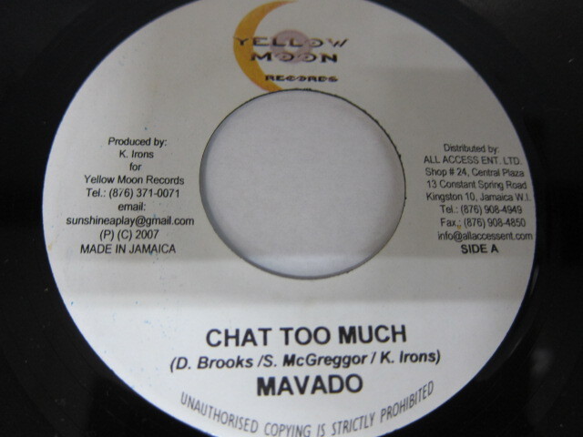 Aside MAVADO / CHAT TOO MUCH / Bside TWINS OF TWINS / ONE GAL / AFTER DARK RIDDIM / YELLOW MOON