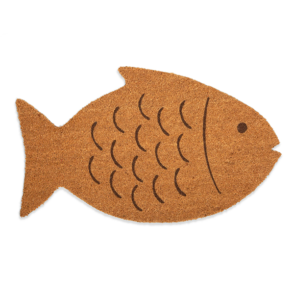 耐久性のある魚モチーフのコイヤーマット。