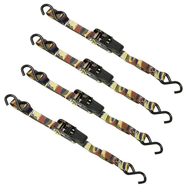 素早く固定が可能なカムバックル式タイダウンベルト。