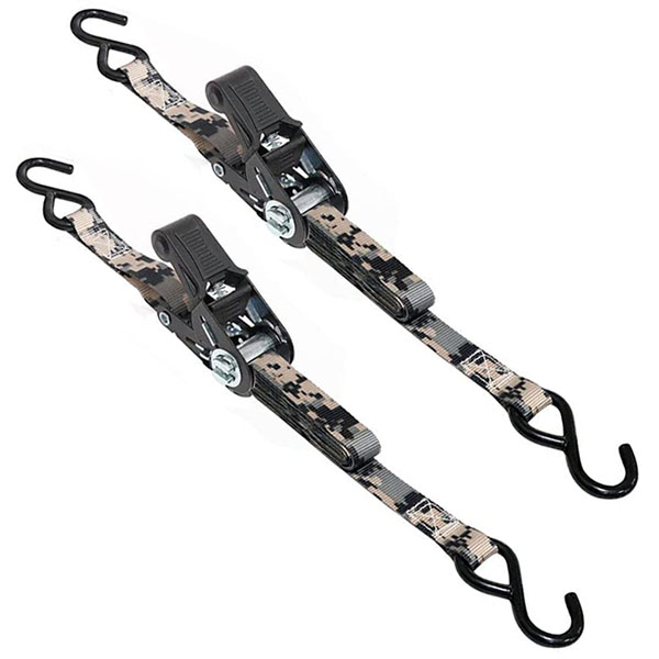 素早く固定が可能なカムバックル式タイダウンベルト。