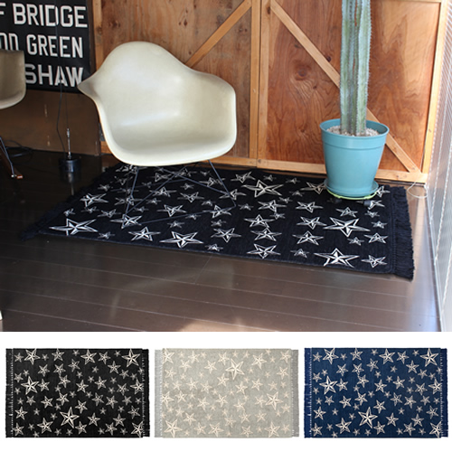 遊び心あるオシャレなラグ】スター フリンジ ラグ 90×130cm 001190