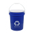 ブルーの地にホワイトの「リサイクルマーク」がプリントされたバケツ