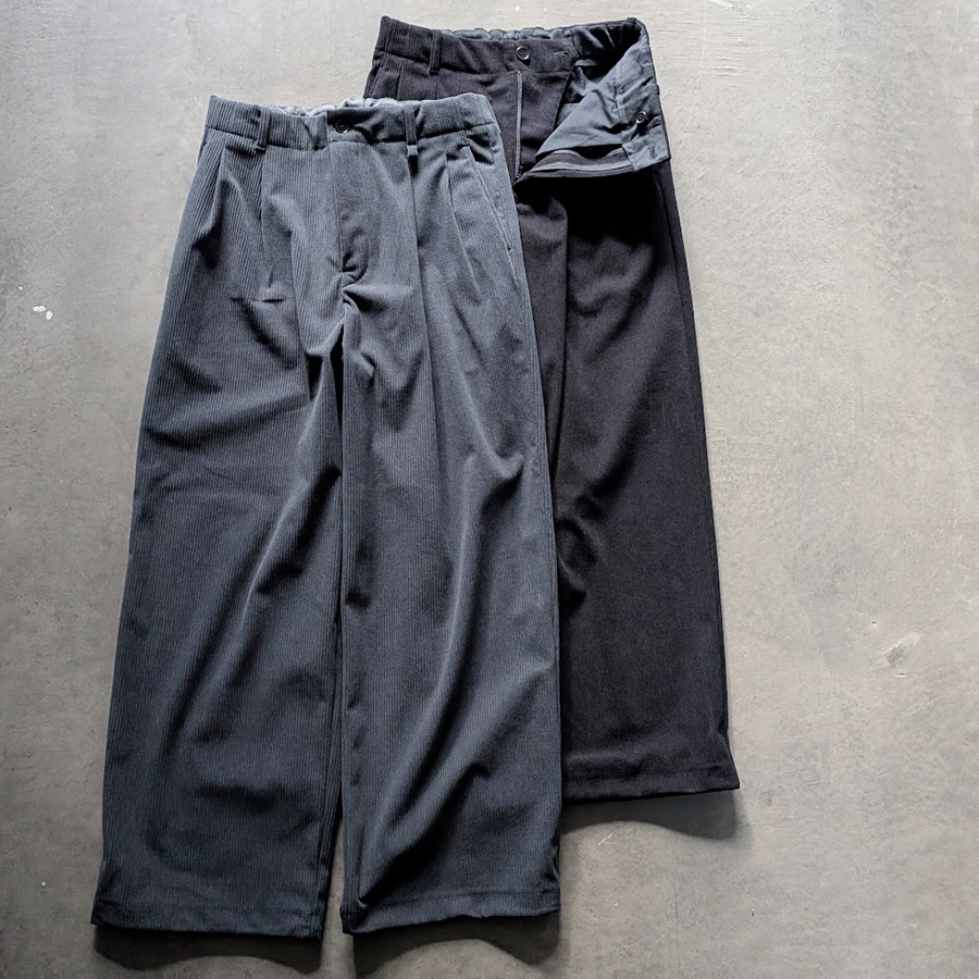 CURLY / CURLY& Co. (カーリー) 263-761015 [ TRICOT CORDUROY PANTS ] トリコットコーデュロイ イージーワイドパンツ (BLACK)  (CADET BLUE)