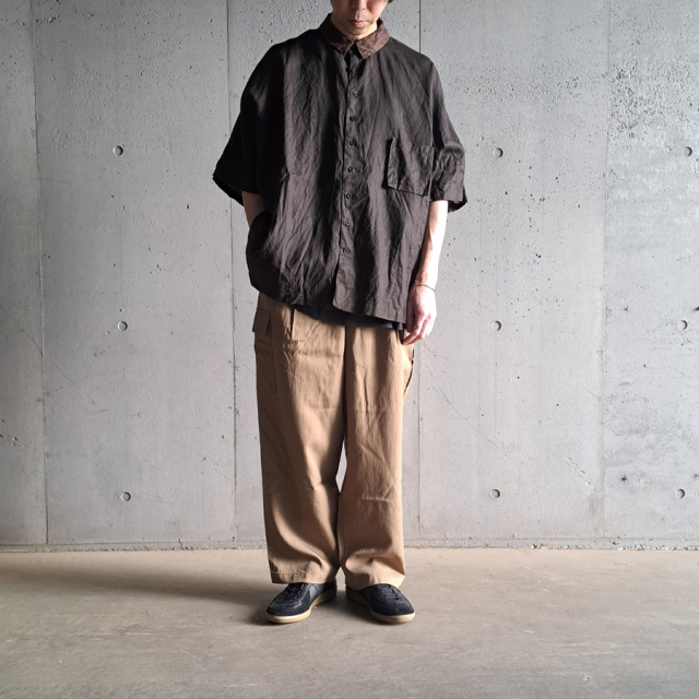 KLASICA 通販,KLASICA 東京取り扱い店舗,KLASICA,クラシカ,SH-047,EXTRA DROPPED 1/2 SLEEVE SHIRTS / BENGARA & SUMI COATED LINEN