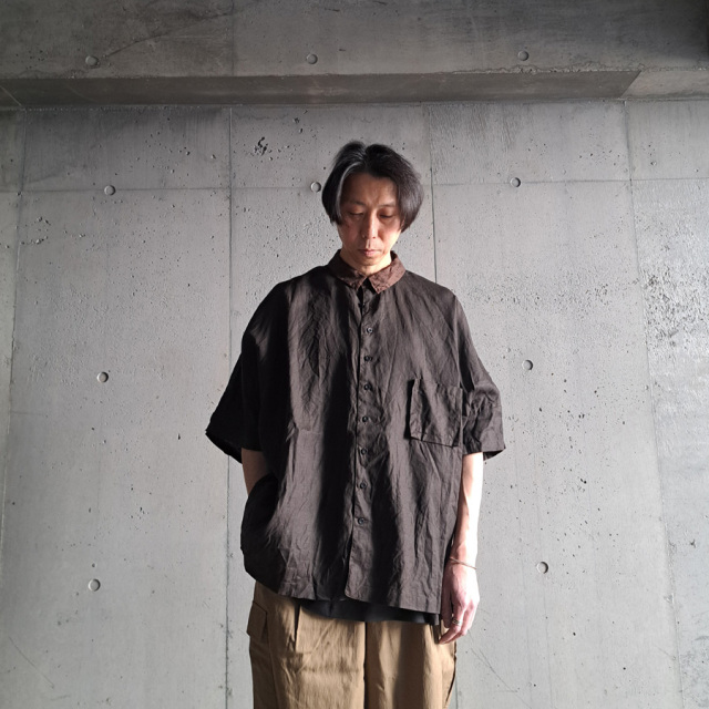 KLASICA 通販,KLASICA 東京取り扱い店舗,KLASICA,クラシカ,SH-047,EXTRA DROPPED 1/2 SLEEVE SHIRTS / BENGARA & SUMI COATED LINEN