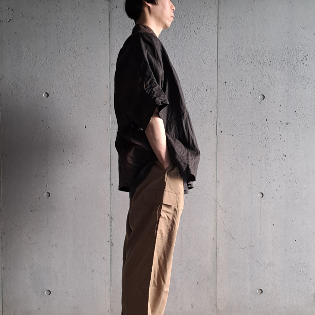 KLASICA 通販,KLASICA 東京取り扱い店舗,KLASICA,クラシカ,SH-047,EXTRA DROPPED 1/2 SLEEVE SHIRTS / BENGARA & SUMI COATED LINEN
