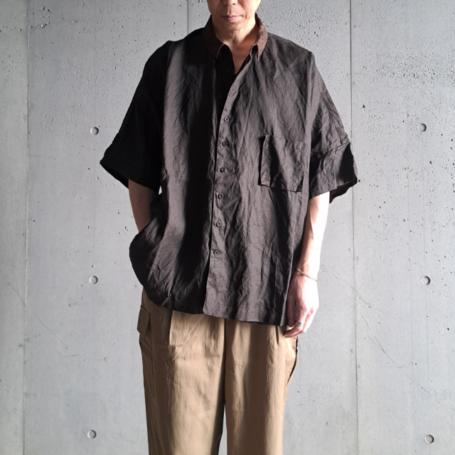 KLASICA 通販,KLASICA 東京取り扱い店舗,KLASICA,クラシカ,SH-047,EXTRA DROPPED 1/2 SLEEVE SHIRTS / BENGARA & SUMI COATED LINEN