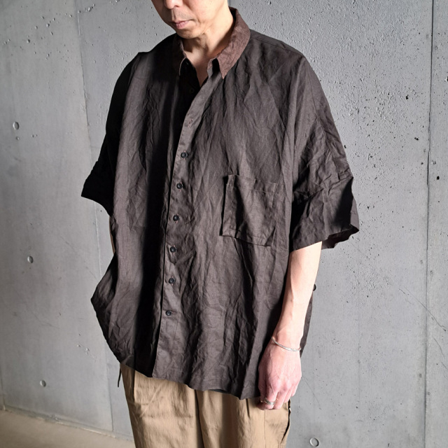 KLASICA 通販,KLASICA 東京取り扱い店舗,KLASICA,クラシカ,SH-047,EXTRA DROPPED 1/2 SLEEVE SHIRTS / BENGARA & SUMI COATED LINEN