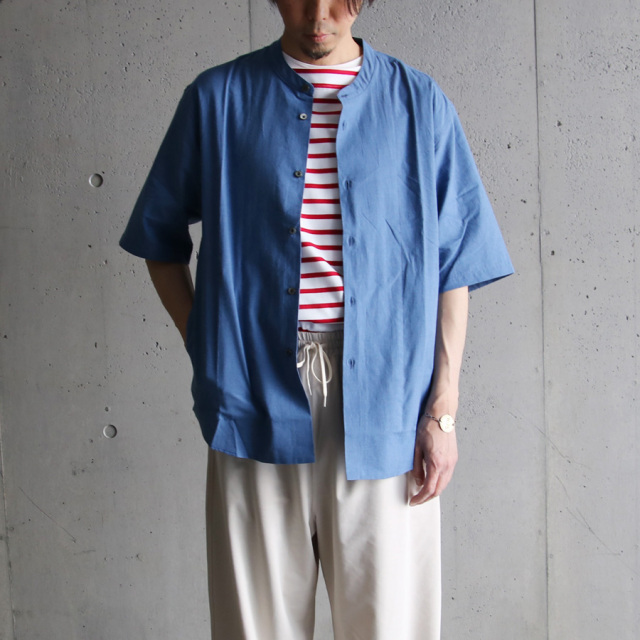 LAMOND (ラモンド) LM-S-084 [BAND COLLAR CHAMBRAY SHIRTS JACKET] バンドカラー シャンブレー シャツ S/Sジャケット (BLUE)