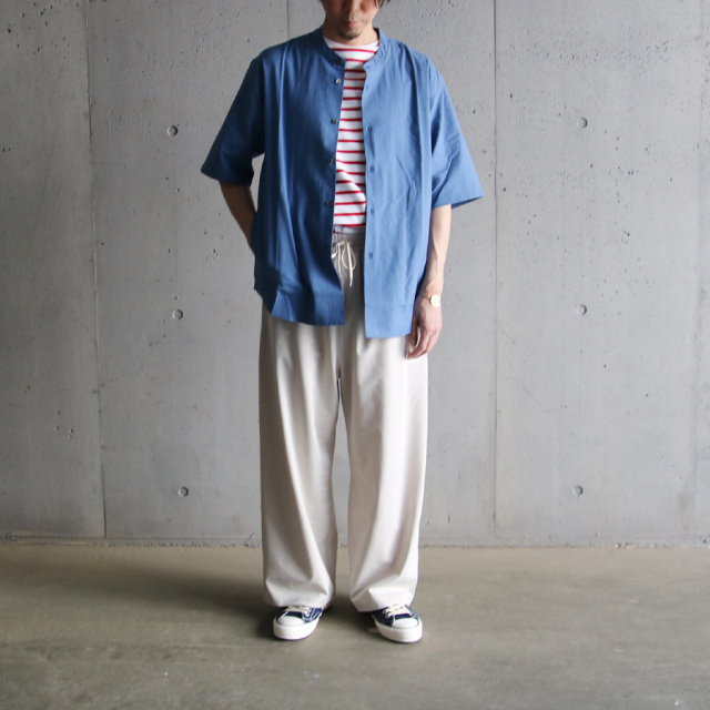 LAMOND (ラモンド) LM-S-084 [BAND COLLAR CHAMBRAY SHIRTS JACKET] バンドカラー シャンブレー シャツ S/Sジャケット (BLUE)