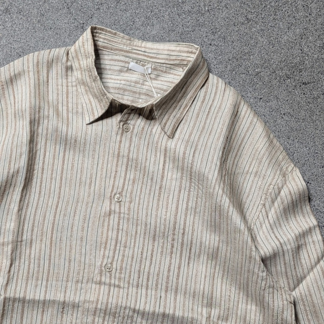 SEEALL シルク100% レギュラーカラーストライプシャツ　生成り色　46 SEEALL (シーオール) [ REGULAR COLLAR SHIRTS ] レギュラーカラー