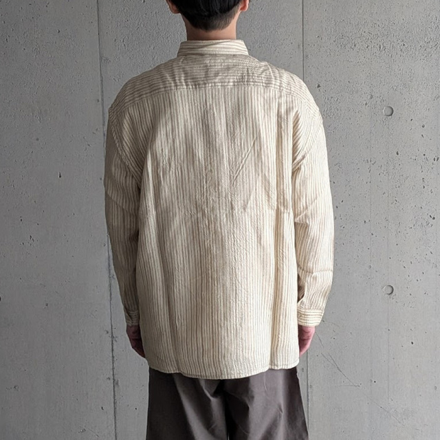 SEEALL シルク100% レギュラーカラーストライプシャツ　生成り色　46 SEEALL (シーオール) [ REGULAR COLLAR SHIRTS ] レギュラーカラー