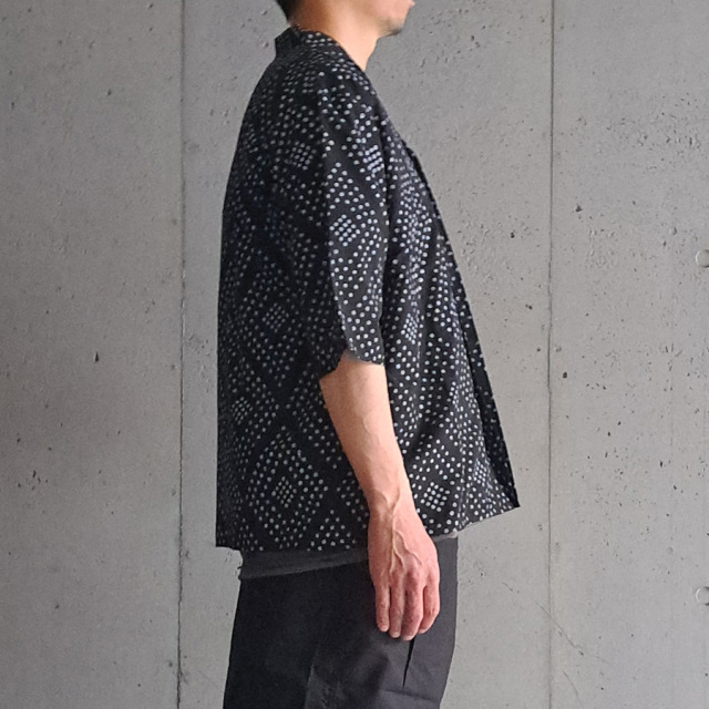 SEEALL シーオール カジュアルシャツ 46(XXL位) 黒x白(ドット) 【古着】【中古】 SEEALL (シーオール) [ S/S SHIRTS ] S/S 比翼 オープンカラー