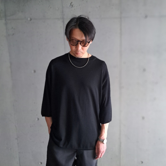 SEEALL シーオール　ヤク　クルーネックニット　ネイビー SEEALL (シーオール) [ MOCK NECK SHORT-SLEEVE SWEATER