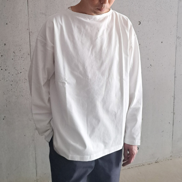 オーラリー　コットンボートネックジャージーカットソー　S 白 BFJ＿SHORT BOAT NECK ボートネックショート丈