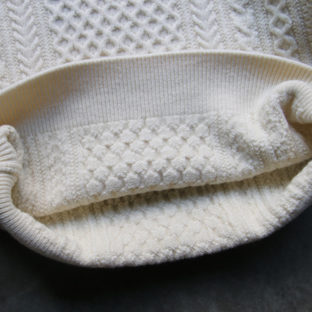 yonetomi new basic,ヨネトミ ニューベーシック,山形ニット,ニットファクトリーブランド,セーター,reborn wool aran knit p/o