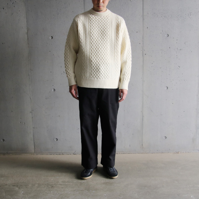 yonetomi new basic,ヨネトミ ニューベーシック,山形ニット,ニットファクトリーブランド,セーター,reborn wool aran knit p/o