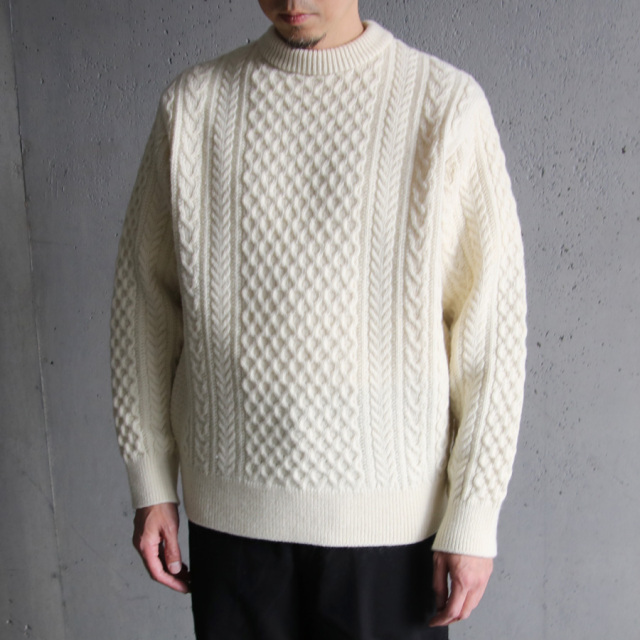 yonetomi new basic,ヨネトミ ニューベーシック,山形ニット,ニットファクトリーブランド,セーター,reborn wool aran knit p/o