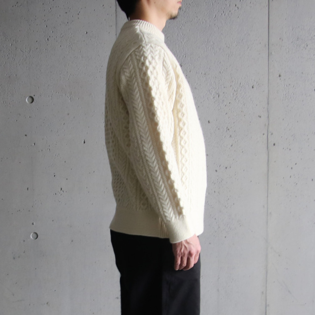 yonetomi new basic,ヨネトミ ニューベーシック,山形ニット,ニットファクトリーブランド,セーター,reborn wool aran knit p/o