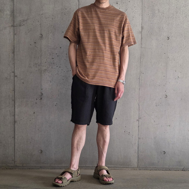 yonetomi new basic,ヨネトミ ニューベーシック,yonetomi 通販,yonetomi 東京取り扱い店舗,GARMENT DYED RANDOM BORDER T-SHIRT