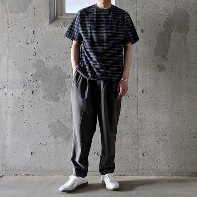 yonetomi new basic,ヨネトミ ニューベーシック,yonetomi 通販,yonetomi 東京取り扱い店舗,GARMENT DYED RANDOM BORDER T-SHIRT