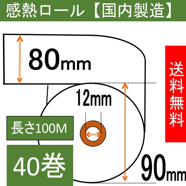 感熱ロール紙80×90×12  40巻入り 65μ