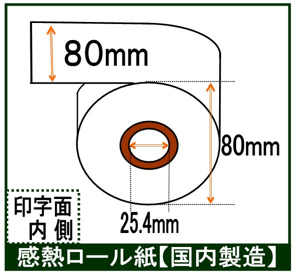 感熱ロール紙80×80×25.4  60巻入り 裏巻 65μ